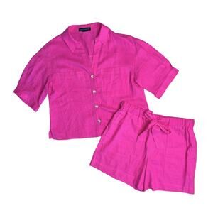 SANCTUARY Hot Pink Linen Short Sleeve Button Front Shorts Set Womens Size Small